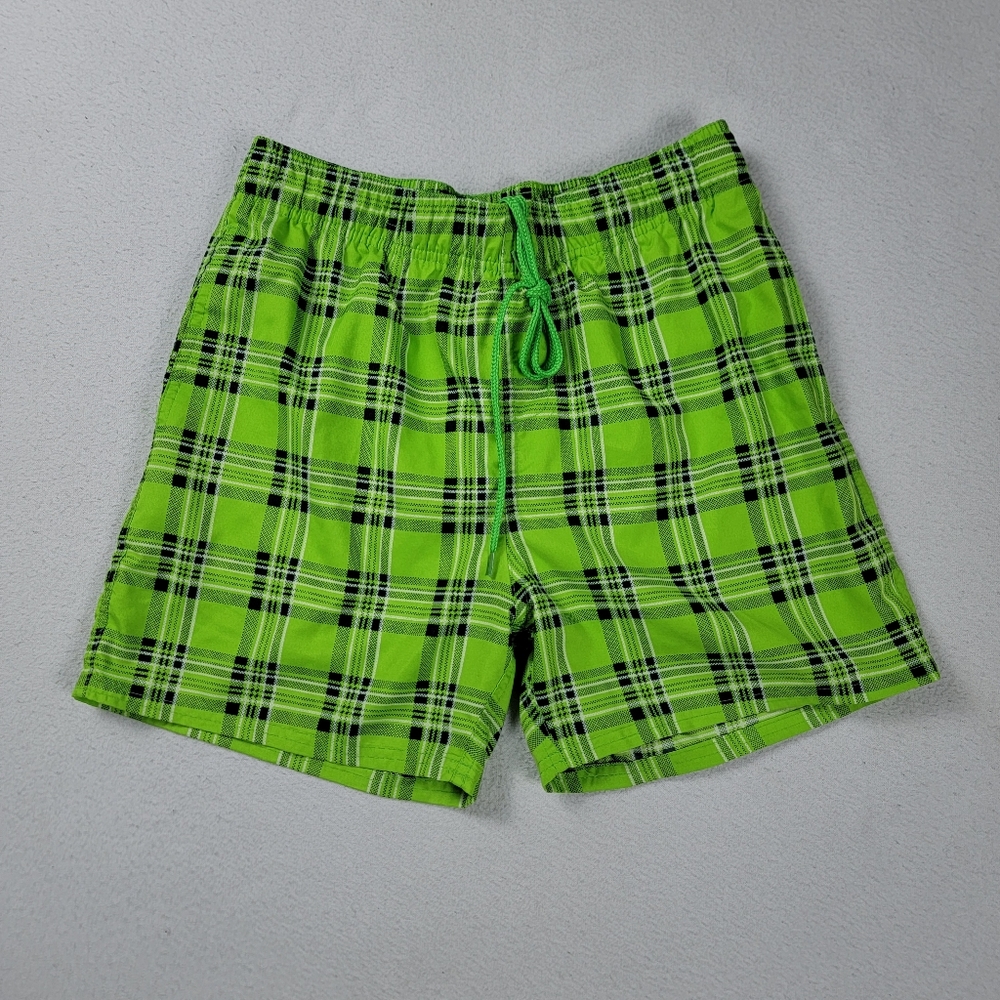 Talos Swim Trunks Shorts Men's Medium Green Plaid Lined Swimwear